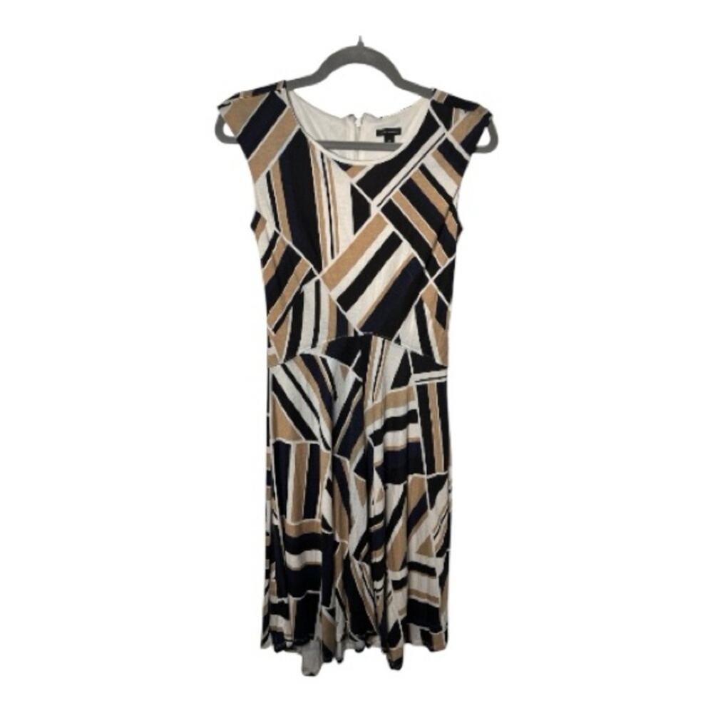 Ann Taylor Tan Black Print Sleeveless Dress 0